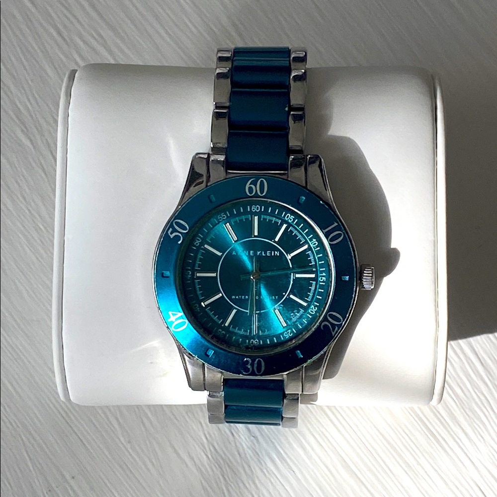 Anne Klein Teal Blue Dial & Enamel Link Silver Tone Sport Bracelet Watch - Picture 4 of 16